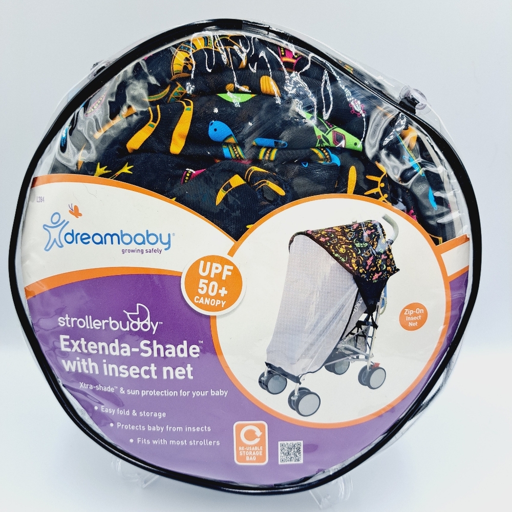 Strollerbuddy Extenda-Shade with Zip On Insect Net Black With Australian Pattern
